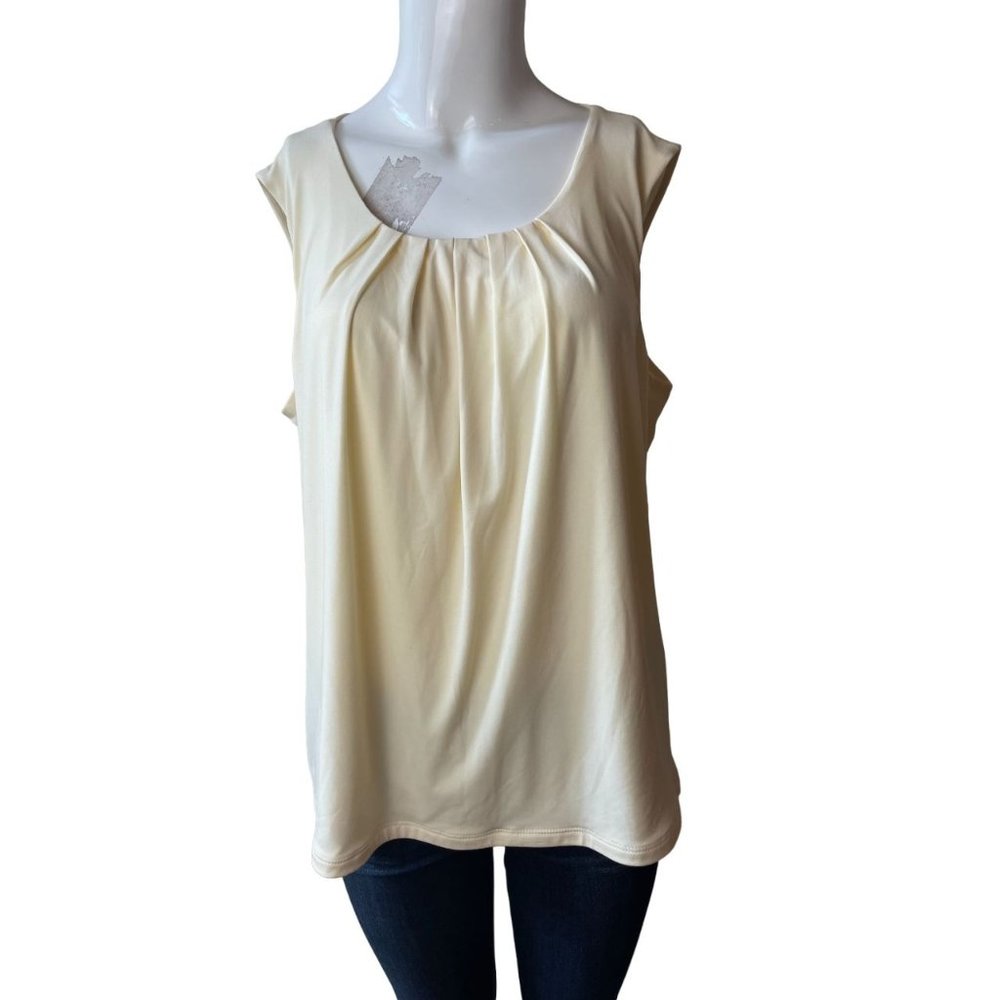 Jones Studio Separates Womens Pleated Career Shell Top Scoop Neck Yellow SZ 14W